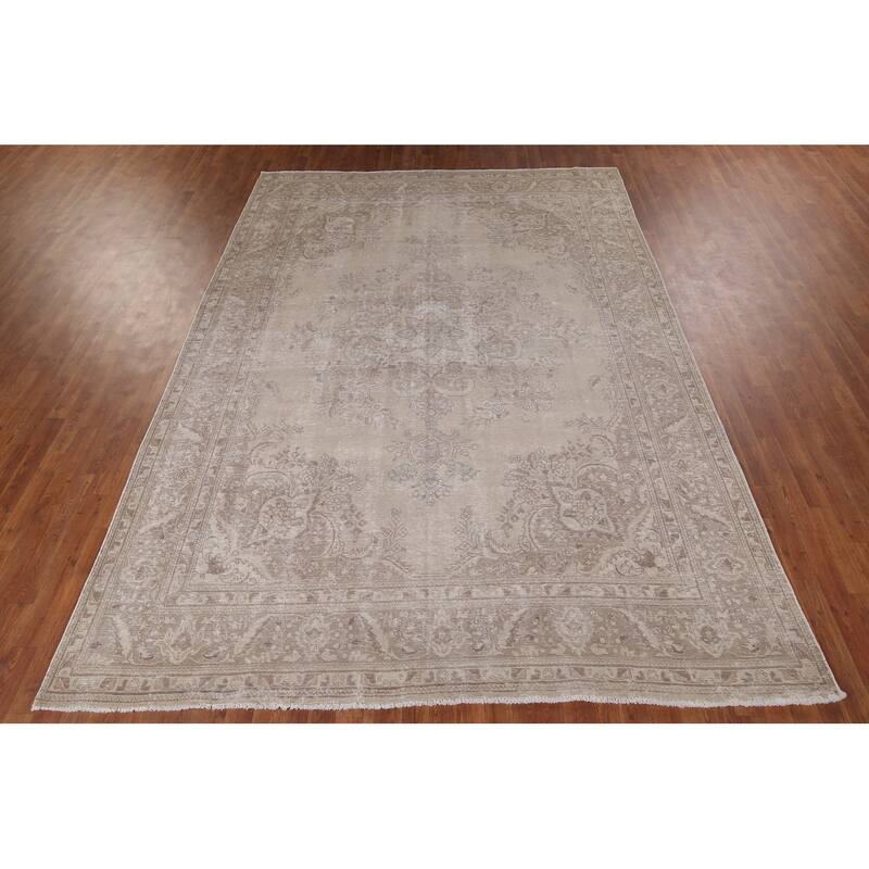 Muted Distressed Tabriz Vintage Persian Ug Hand-Knotted Wool Carpet - 8'0" x 11'3"