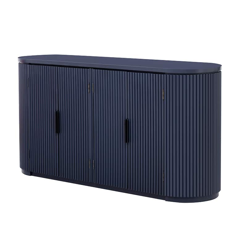 Modern Storage Cabinet with Adjustable Shelves, Metal Handles and Vertical Striped Doors