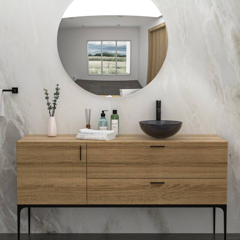 Tempered Glass Bathroom Sink with Faucet and Pop-Up Drain