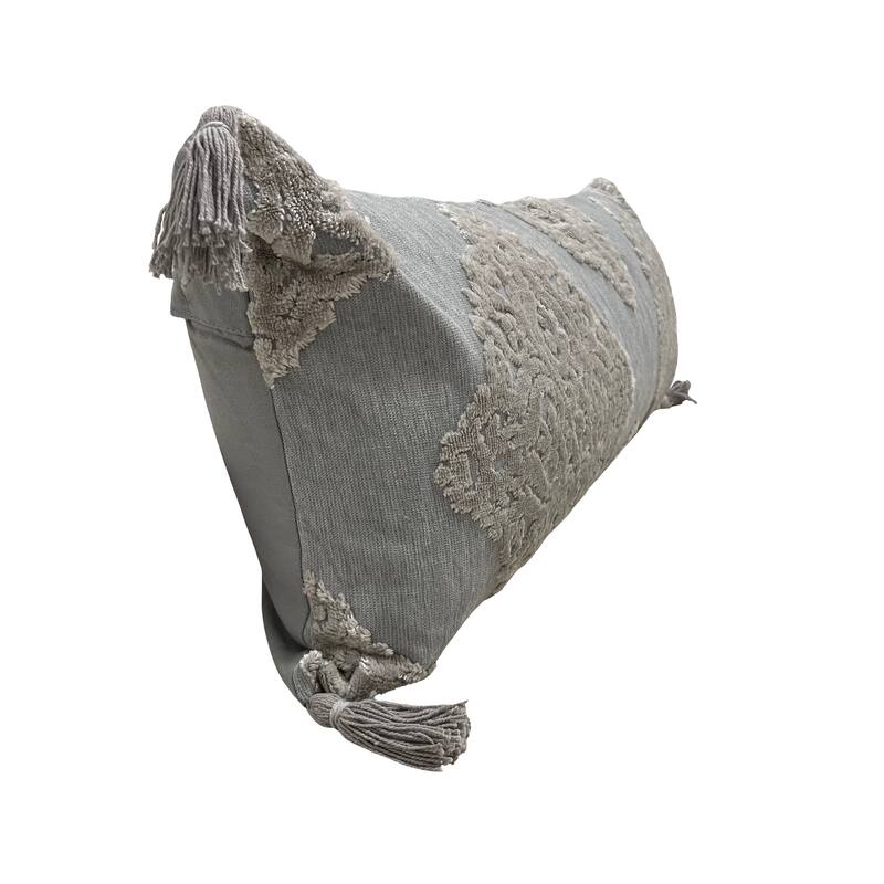 Sevita Silver Gray Traditional Textured Medallion Throw Pillow