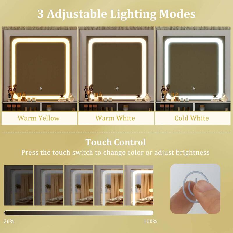 Costway Modern Vanity Set with Mirror and Lights 3 Lighting Modes & - See Details