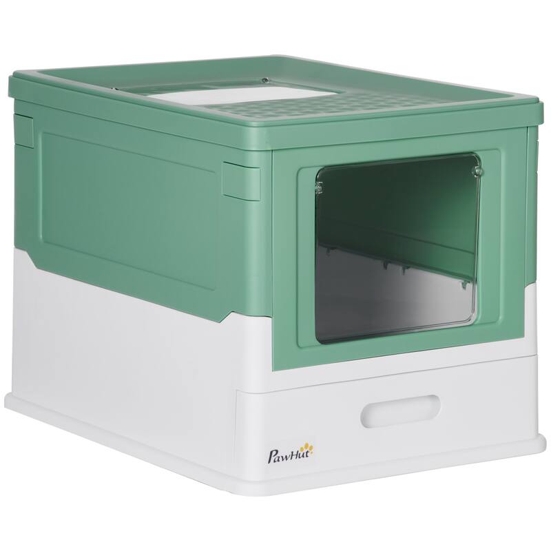 PawHut Fully Enclosed Cat Litter Box with Scoop, Hooded Cat Litter House with Drawer Type Tray - Green