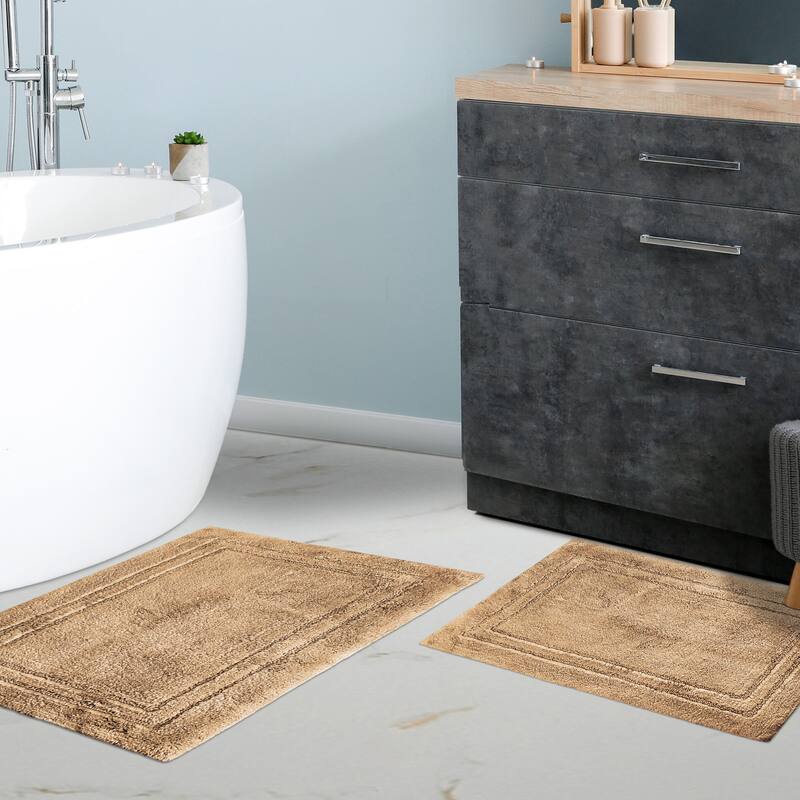 Superior Cotton Solid Non-slip Backing 2-Piece Bath Rug Set