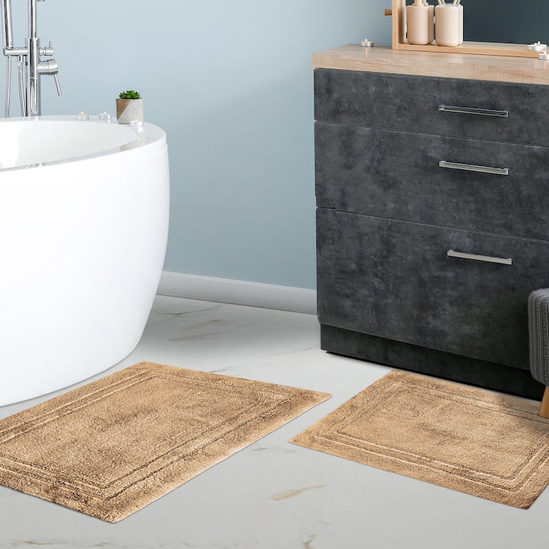 Superior Cotton Solid Non-slip Backing 2-Piece Bath Rug Set