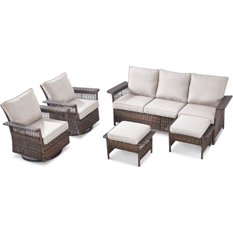 Pocassy Outdoor Swivel Chairs with Sofa Chair Ottoman and Table Set