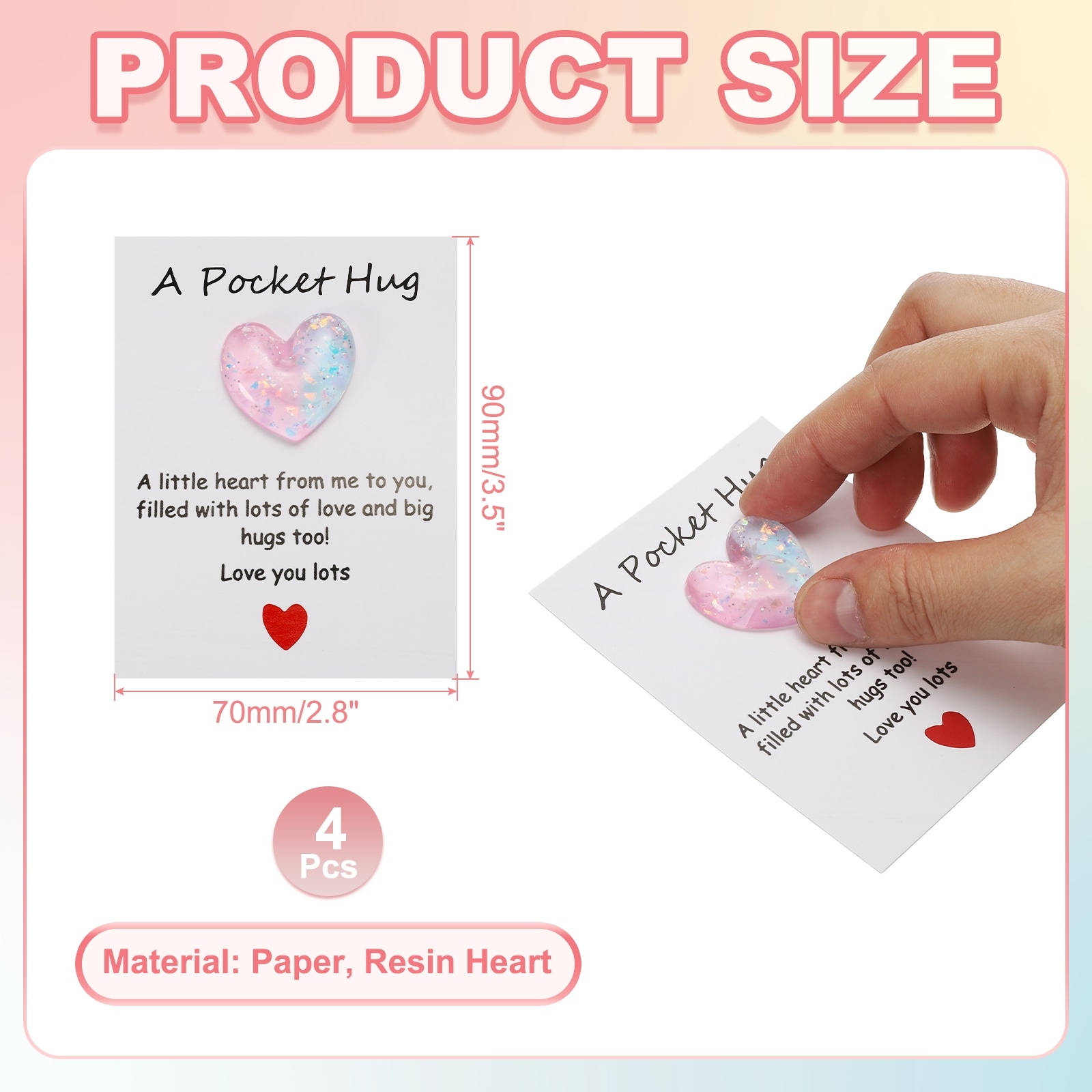 Pocket Hug Heart with Greeting Card, Pocket Hug Token Cards