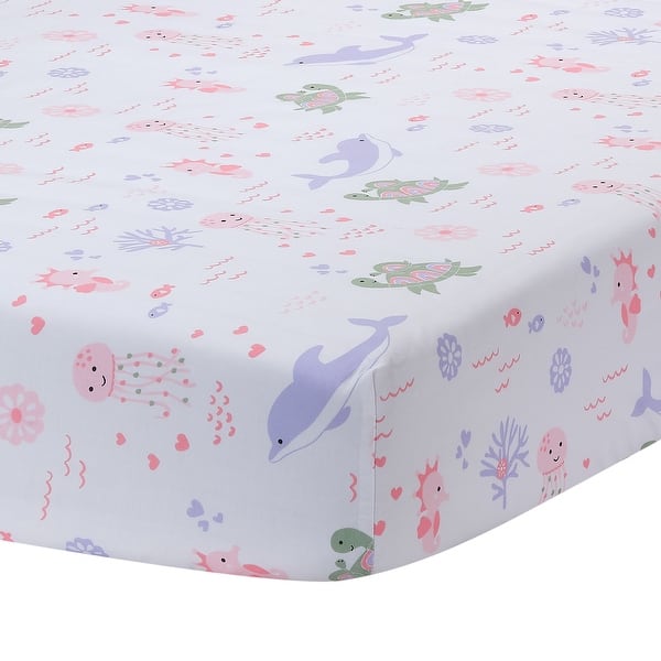 slide 2 of 5, Lambs & Ivy Sea Dreams Soft White 100% Cotton Nautical Ocean Fitted Crib Sheet