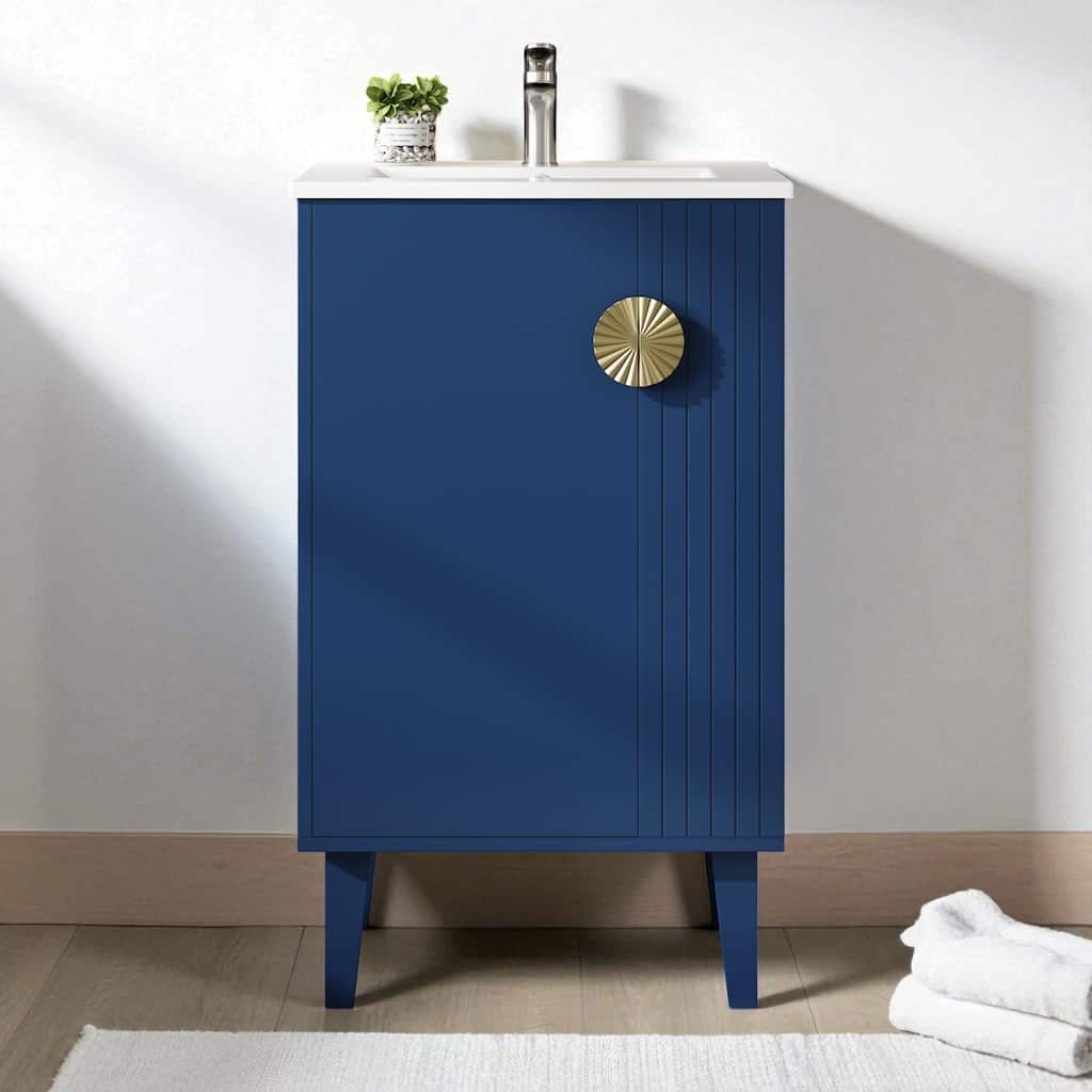 20" Freestanding Bathroom Vanity with Ceramic Sink, Soft-Close Door and Half-Moon Pull, French Style Cabinet