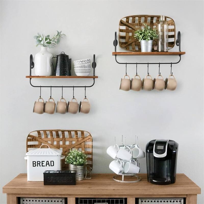 Floating Wall Shelves for Kitchen Bathroom Coffee Nook - 2"D x 17"W x 5.9"H