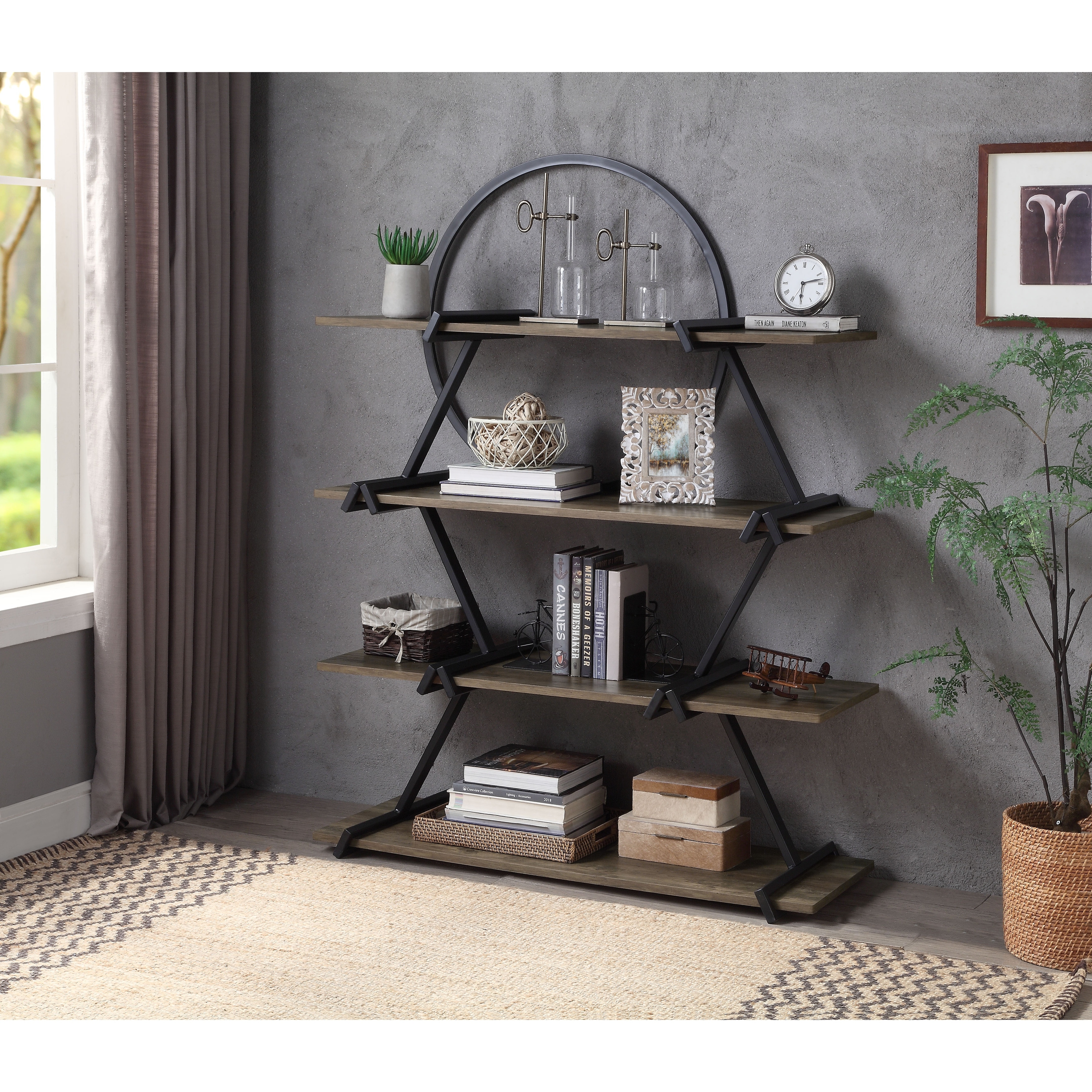 Furniture of America Dillon Industrial 4-Shelf Vertical Open Back Bookcase