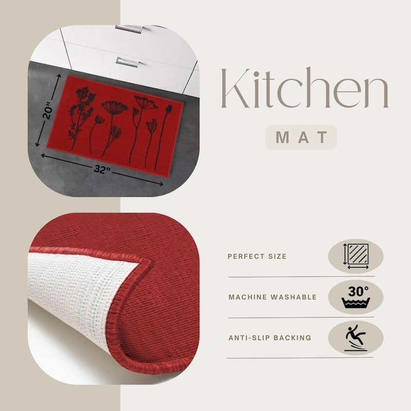 Wool Effect Wildflowers Kitchen Mat or Runner Rug