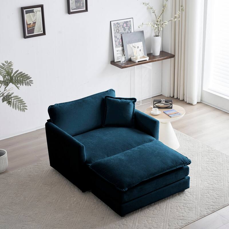 Modern Accent Chair with Ottoman Upholstered Armchair