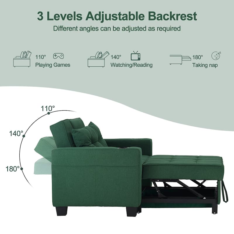 Pull Out Sofa Couch Bed Convertible Sleeper Sofa Bed with Storage Chaise, Sofa Couch