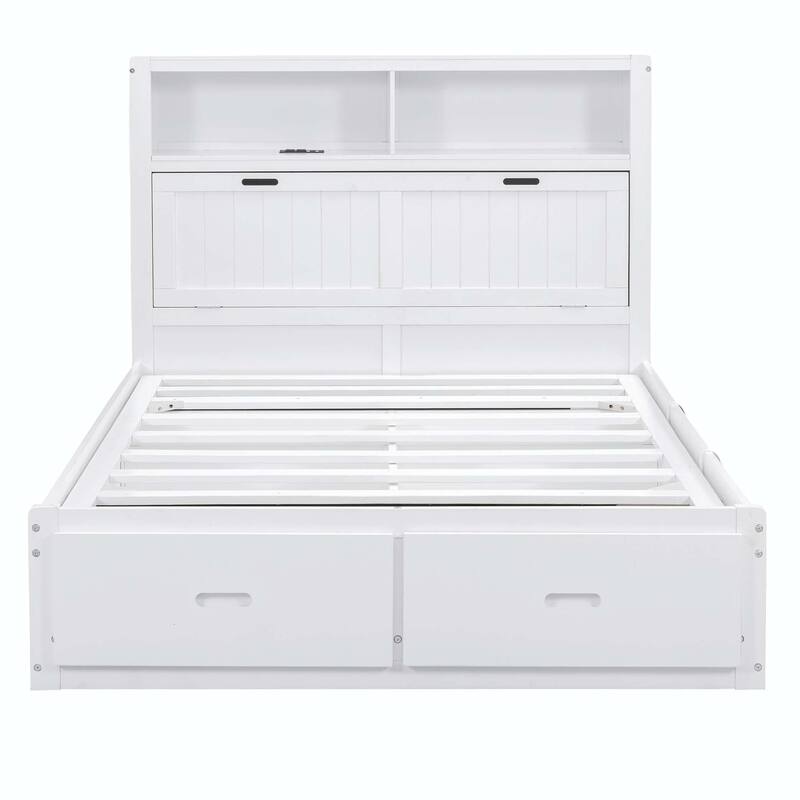 Wood Full Size Hydraulic Platform Bed with Storage LED Headboard