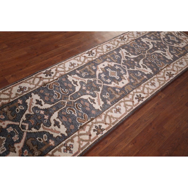 Oushak Oriental Runner Rug Handmade Blue Wool Carpet - 2'7"x 8'5"