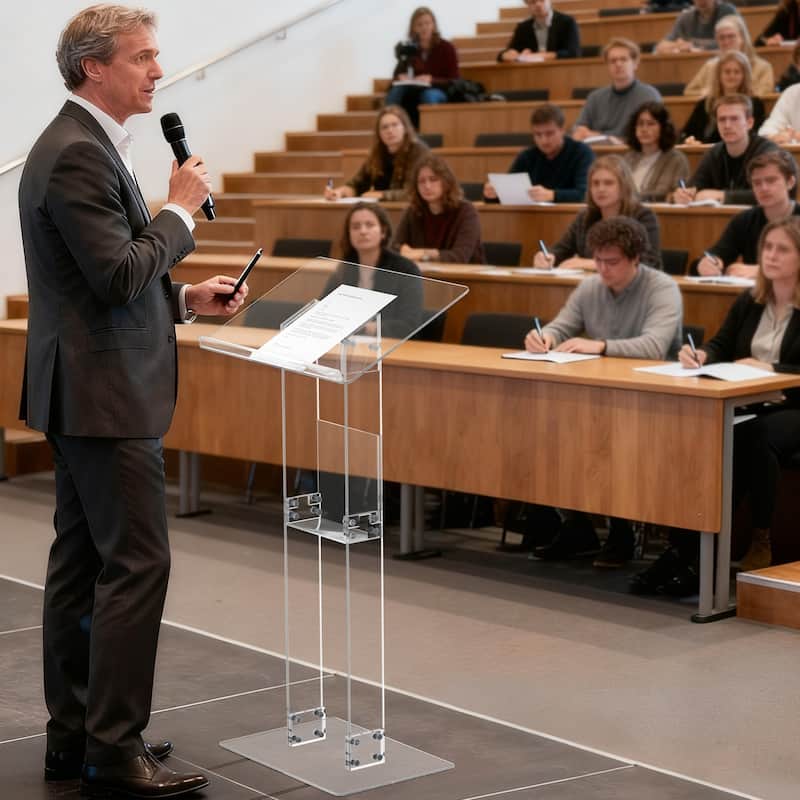 Clear Acrylic Presentation Lectern Pulpits Transparent Podium Stand with Tilted Wide Top and Shelf