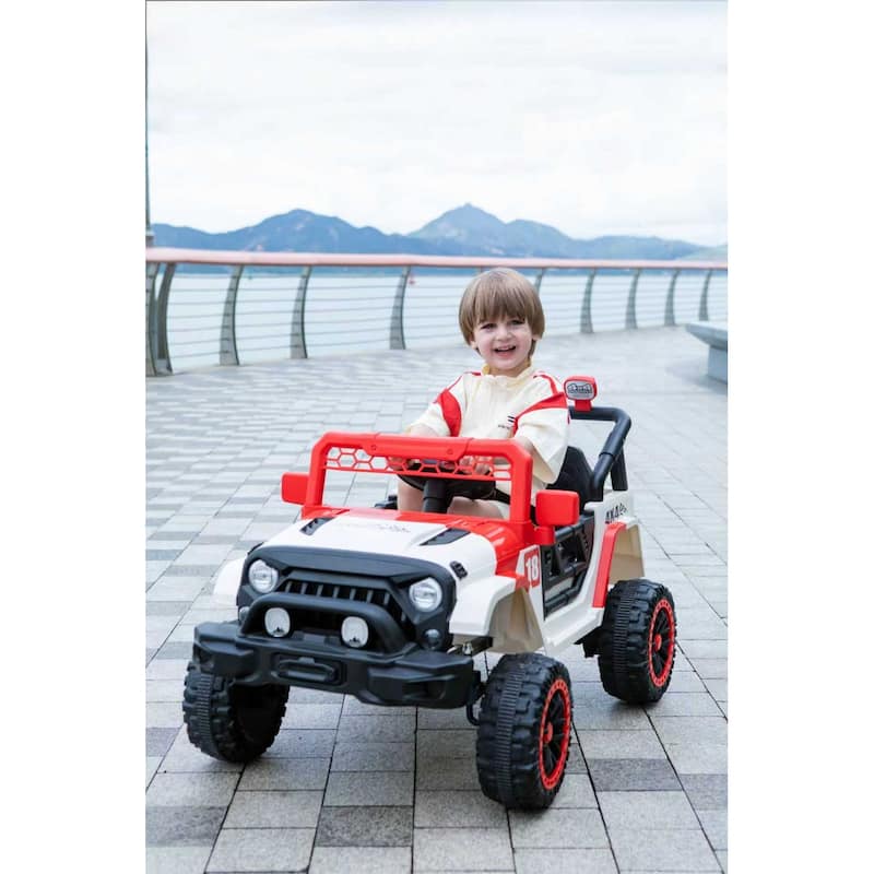 12V Kids Electric Ride-On Car with Remote Control, Red/White, Spring Suspension & LED Lights - Red