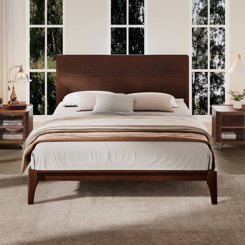 Mid-Century Modern Wood Platform Bed Frame - Chocolate - Full