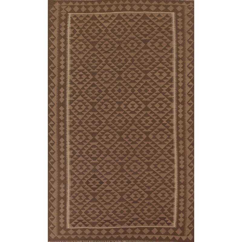 Hand Woven Oriental 100% Wool Carpet Southwestern Geometric Brown Kilim Area Rug - 10' 0'' X 6' 7''