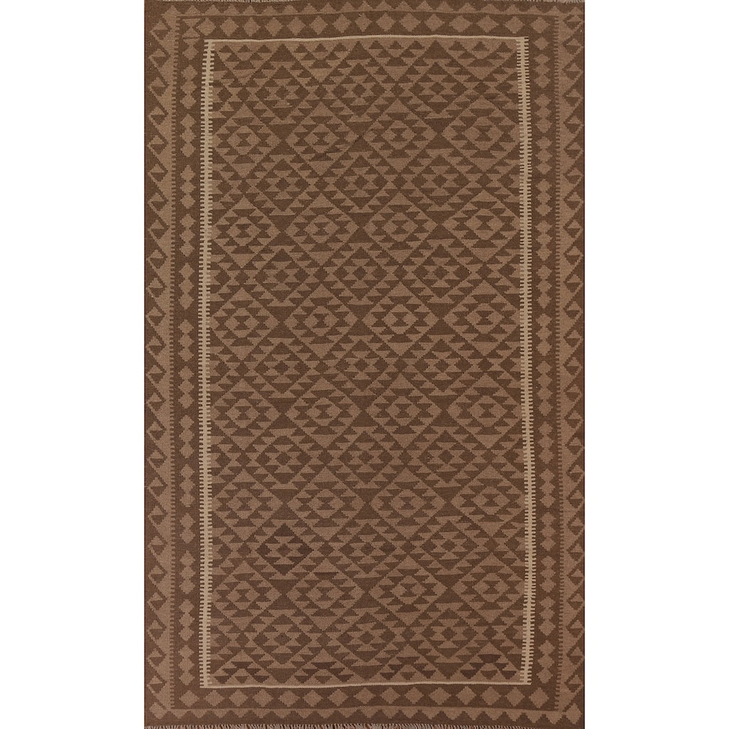 Hand Woven Oriental 100% Wool Carpet Southwestern Geometric Brown Kilim Area Rug - 10' 0'' X 6' 7''