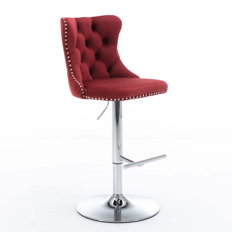 Swivel Velvet Barstools Adjusatble Seat Height, Modern Upholstered Chrome base Bar Stools with Backs Comfortable Tufted,Set of 2