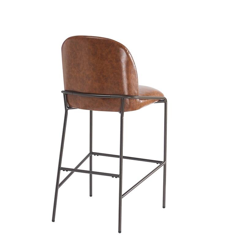 Faux Leather Upholstered Bar Stools Set of 2, Breakfast Bar Chairs with Curved Backrest, Kitchen Stools with Metal Footrest