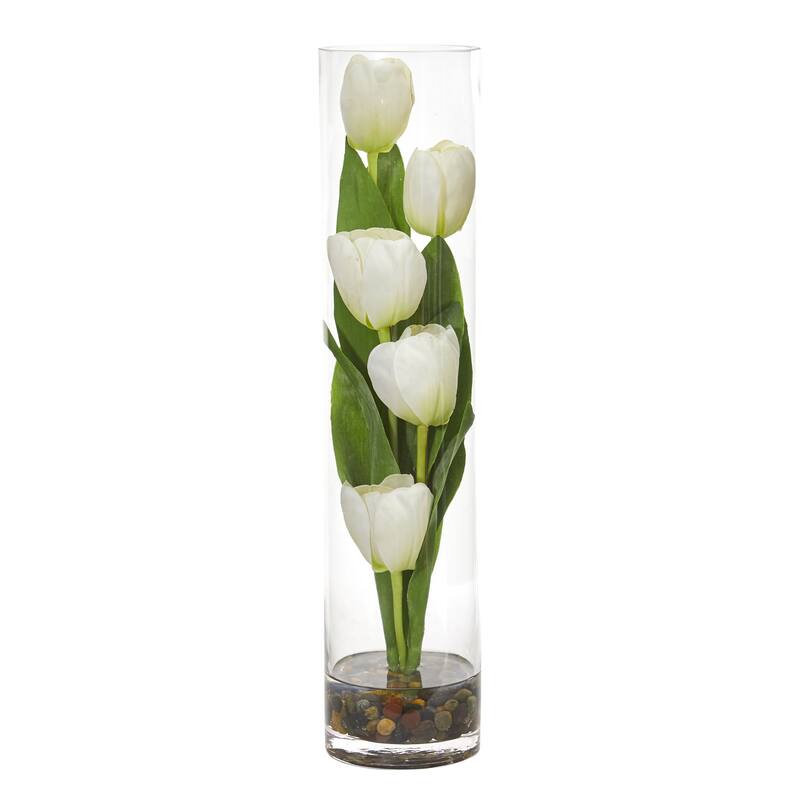 Tulips Artificial Arrangement in Cylinder Vase 18 Bed Bath & Beyond