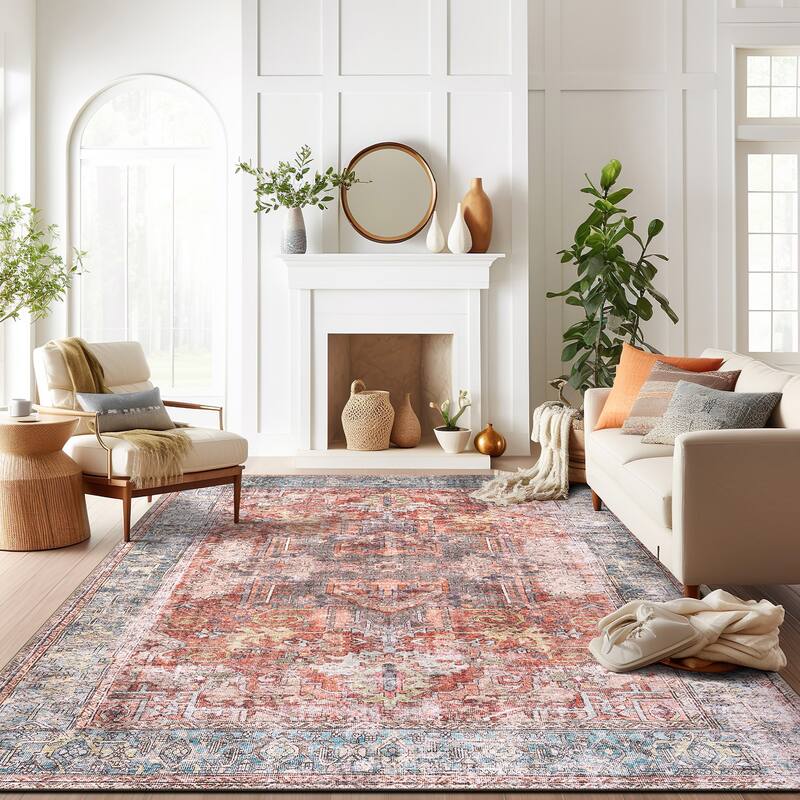 World Rug Gallery Vintage Inspired Distressed Machine Washable Area Rug