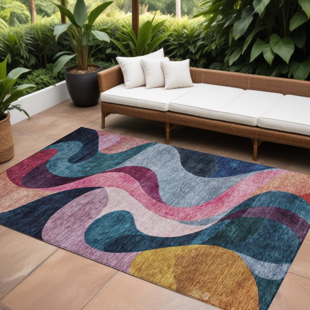 HomeRoots Abstract Transitional Rectangle Outdoor Rug