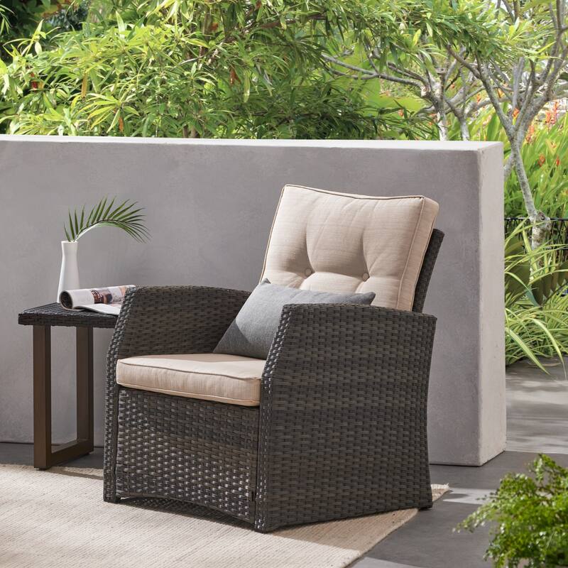 Roomfitters St Marta Outdoor Wicker Single Sofa Chair with Water Resistant Cushions, Patio Armchair - Single Unit - Grey