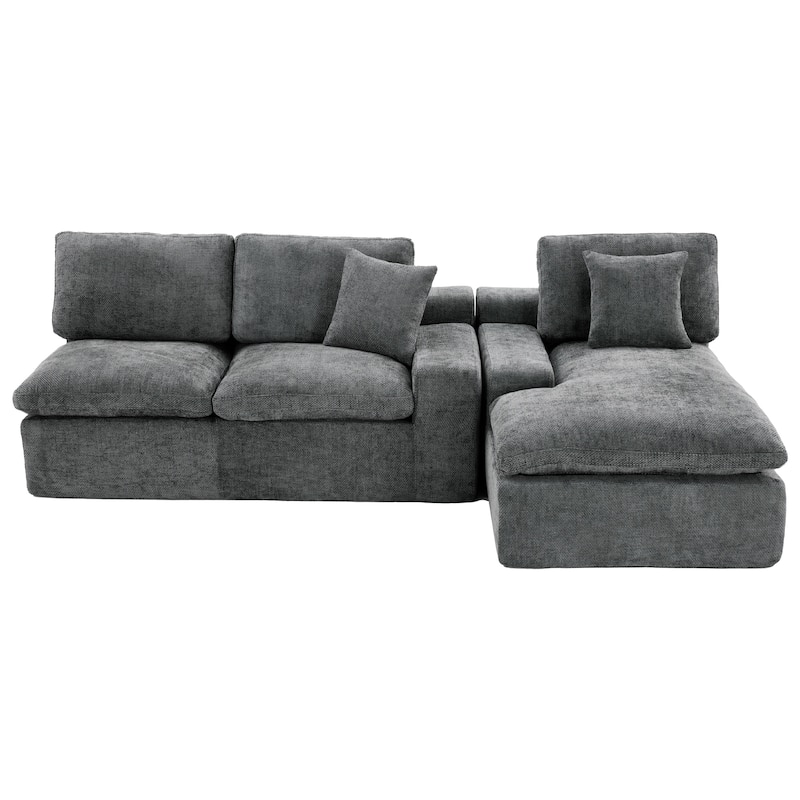 107.9" Chenille Modular Sectional Sofa with Double-Layer Cushions and Side Pockets