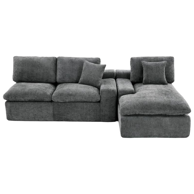 L-Shape Cloud Sectional Sofa with Chaise, Chenille Modular Boneless Upholstered Couche, Full-Compressed Sofa with Side Pockets
