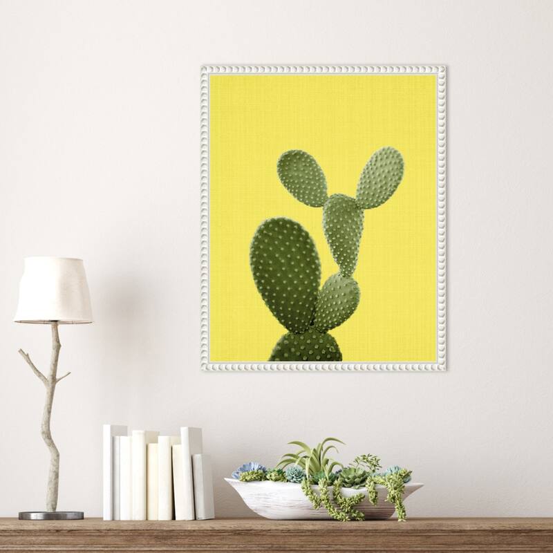 Yellow Cactus by Lola Peacock Framed Canvas Wall Art Print - Sylvie Beaded White