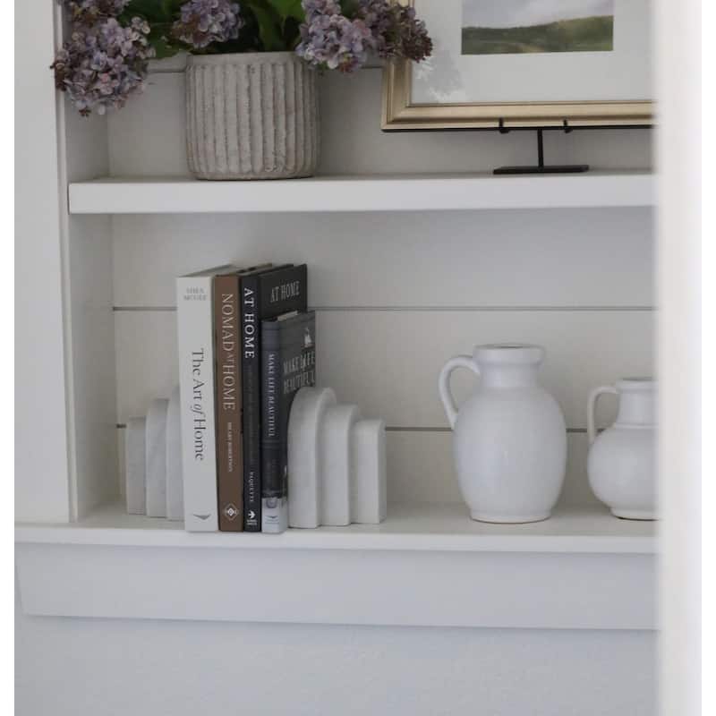 Modern Layered Arched Bookends - Home Desk Decor - Set of 2, 6", White - 6.0"