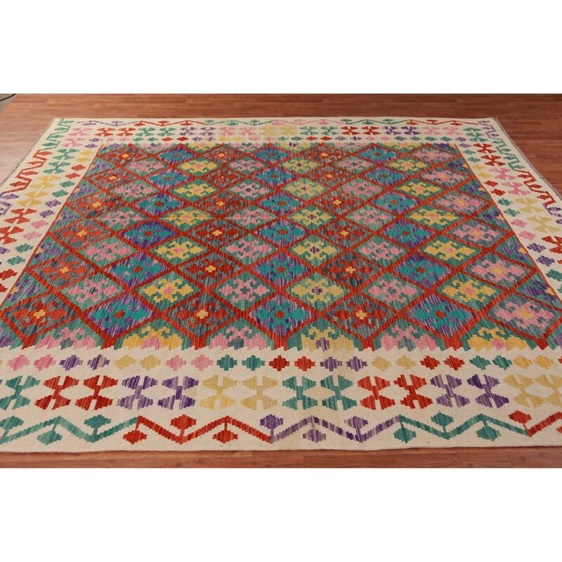 Kilim Oriental Area Rug Flatweave Bedroom Wool Carpet - 8'3"x 9'8"
