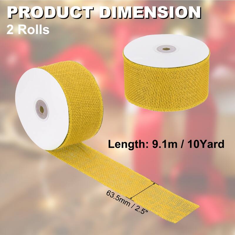 Burlap Fabric Ribbon 2pcs Jute Crafts Roll Wrapping - Yellow - 2.5 Inch x 10 Yards