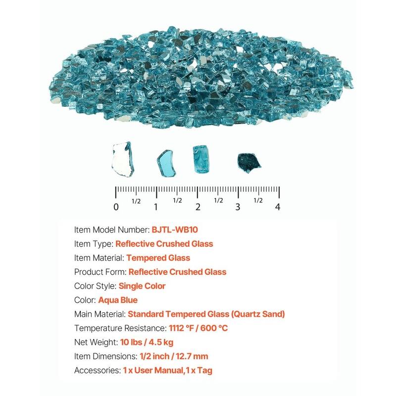 Aqua Blue Tempered Crushed Fire Glass 10 lbs. Heat-Resistant Decor - 1/2 inch