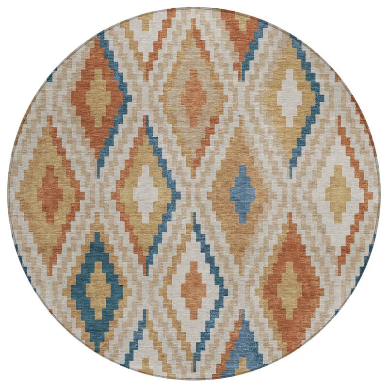 Machine Washable Indoor/ Outdoor Global Geo Chantille Rug