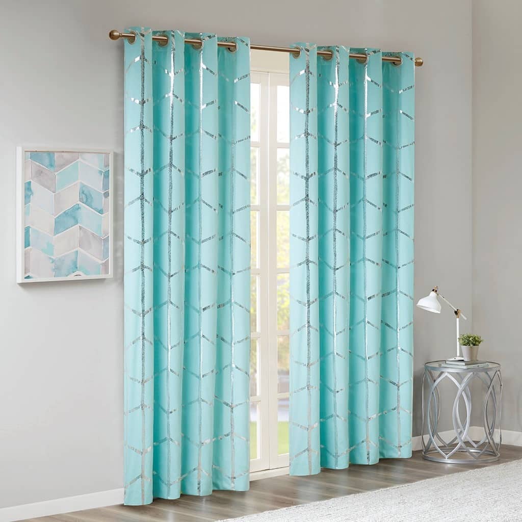 Total Blackout Metallic Print Grommet Top Curtain Panel