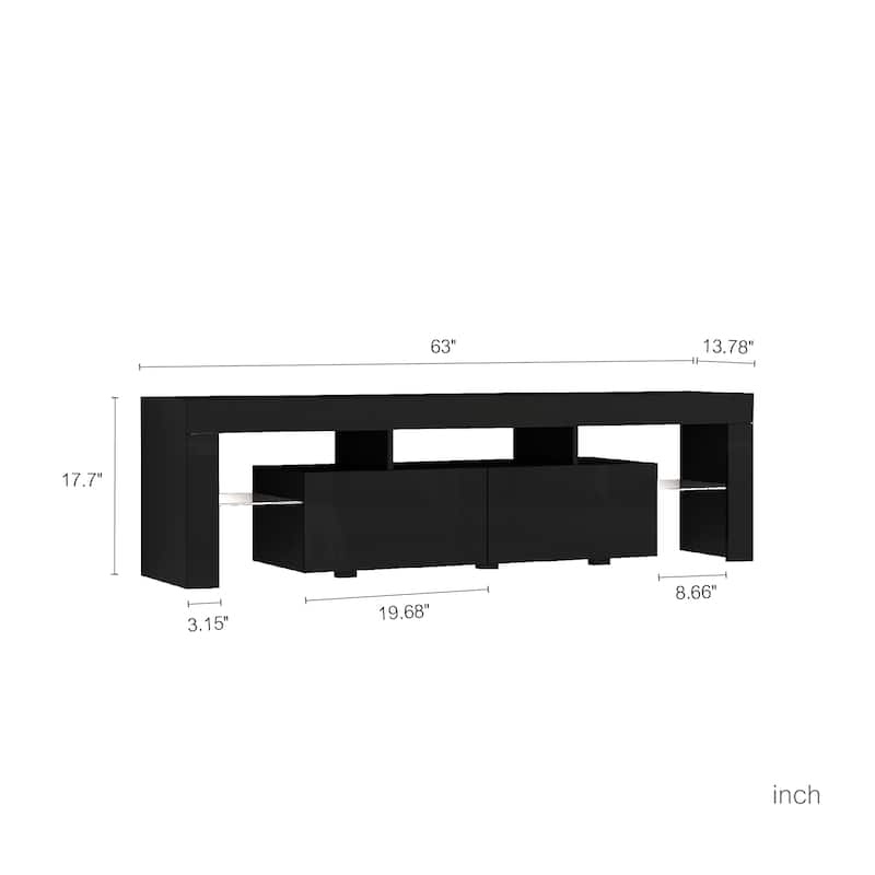 High gloss TV Stand with LED Lights for TVs up to 65'', Modern TV Console with Storage Cabinets for Living Room