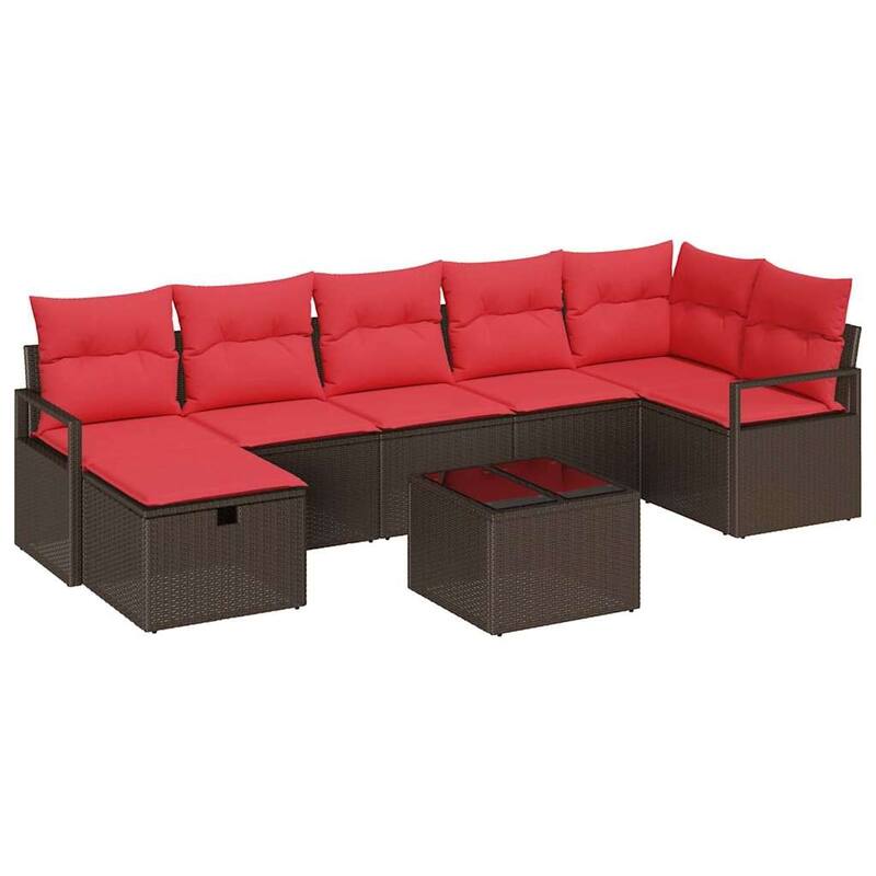 vidaXL 7/8 Garden Sofa Set with Cushions Black/Brown/Grey Poly Rattan - 113 x 48 x 27.2