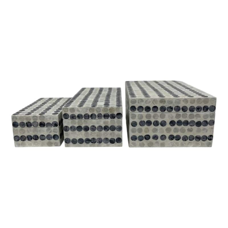 Shell Wood Decorative Storage Boxes Coastal (Set of 3) - 3/4/5" Blue - 11.75" x 7.75" x 5"