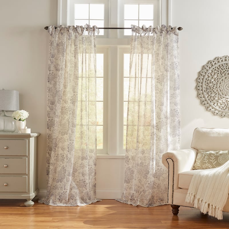 Westport Floral Tie-Top Sheer Window Curtain - 52"x95" - Gray