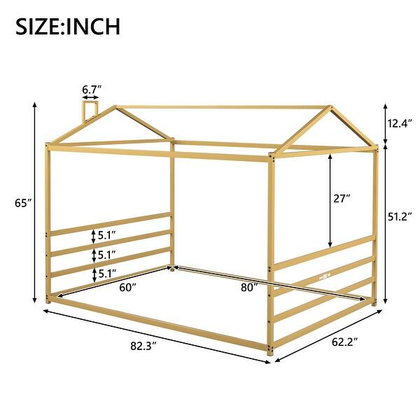 Queen Size Metal House-Style Platform Bed - Sleek Modern Design with Eave Details , Durable Construction