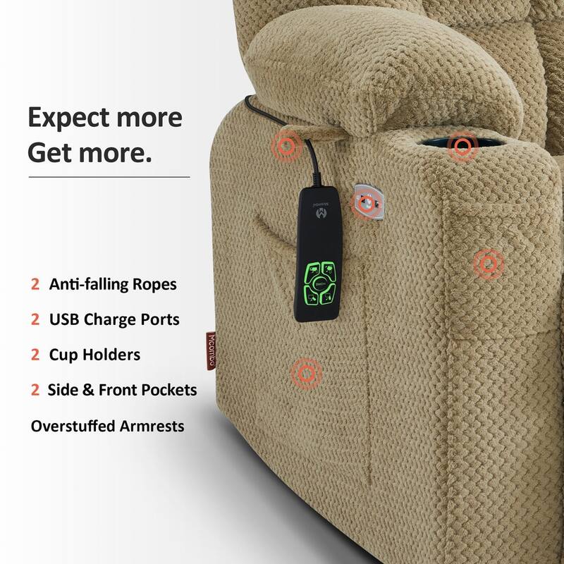 MCombo Dual Motor Power Lift Recliner Chair Sofa with Massage and Heat, Infinite Position, USB Ports, Fabric R7897