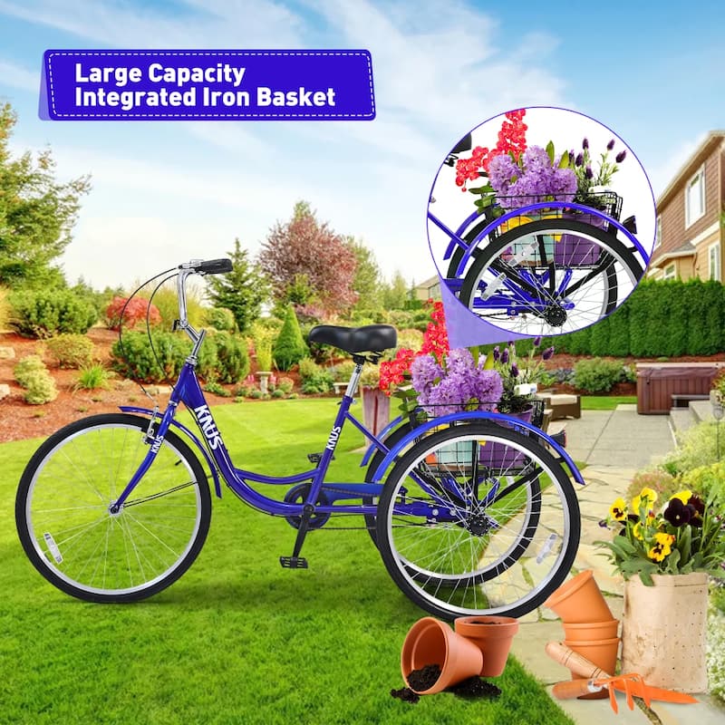 26 in. Adult Tricycle Bike with Large Shopping Basket for Women and Men