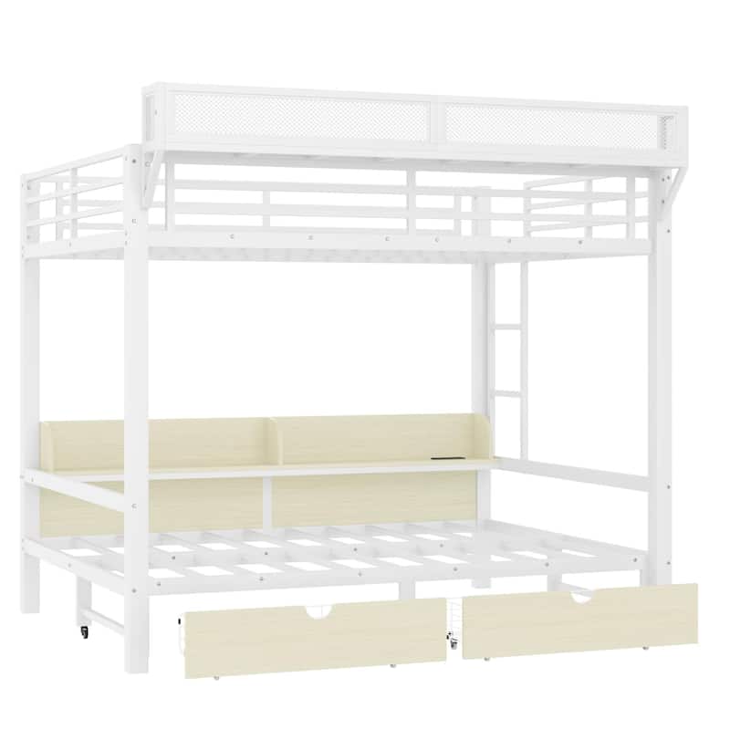 Multifunctional Metal Bunk Beds with USB Ports,Drawers,Shelves and LED Lights