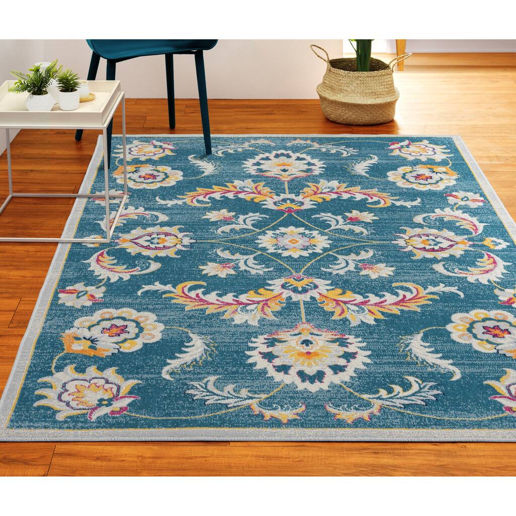 Sevita Patio Floral Blue Multicolored Eclectic Indoor Outdoor Rug