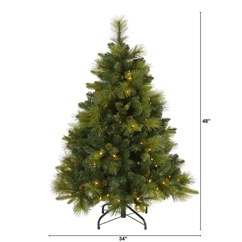 4ft Slim Christmas Tree with Lights - Artificial Pine Tree, Holiday Decor, Warm White LED Lights - Green - 48