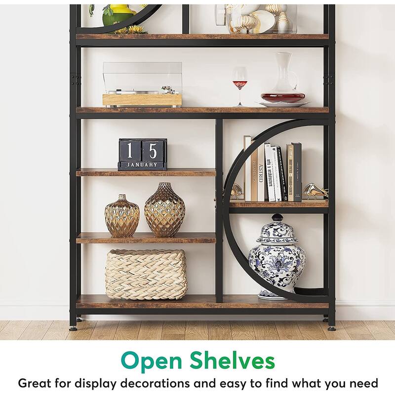 77" Tall Industrial Bookcase, Open Bookshelf Display Shelves